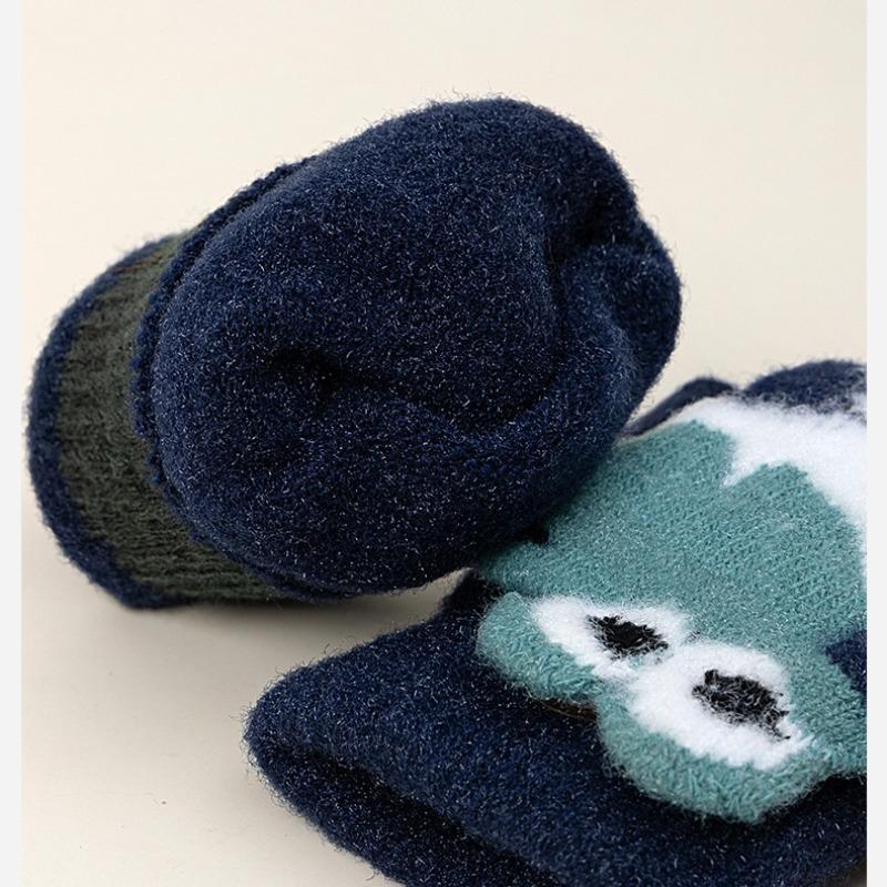 Unisex Autumn and Winter Cartoon Cute Half Finger Flip Knitted Wool Cold and Warm Primary School Children's Gloves