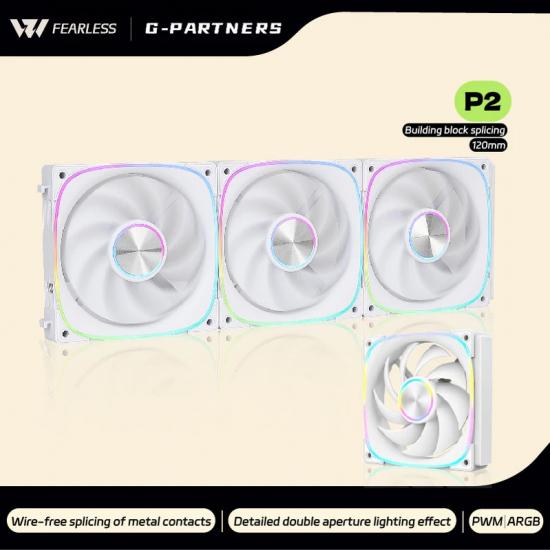 

G-PARTNERS Interstellar P2 PC Fan ARGB PWM 120mm Computer case metal contacts Wireless splicing Building Block Fan Dual aperture White Regular 1PCS
