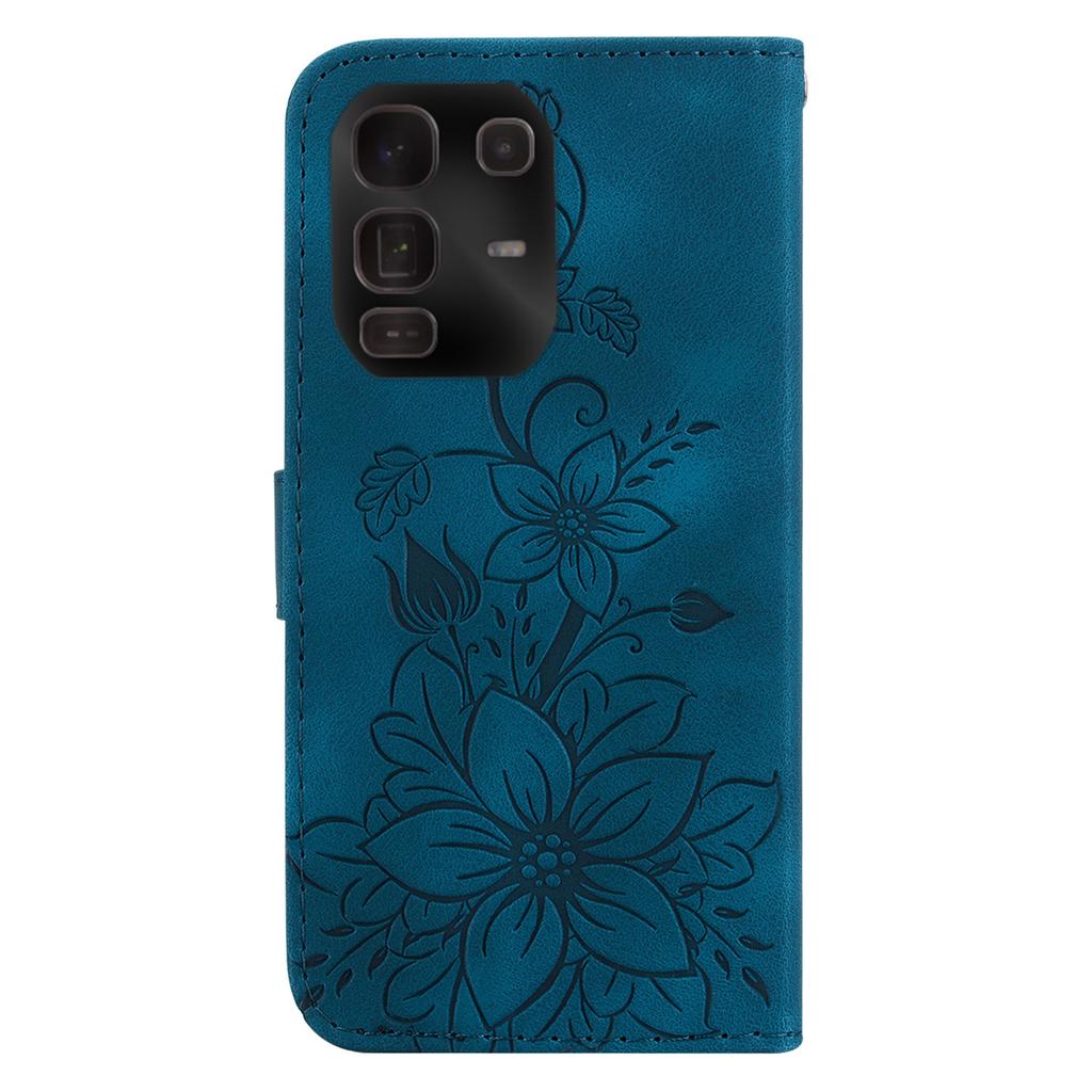 For Infinix Note 50 Pro+ 5G Stand Case Lily Flower Imprint Leather Phone Cover with Wrist Strap