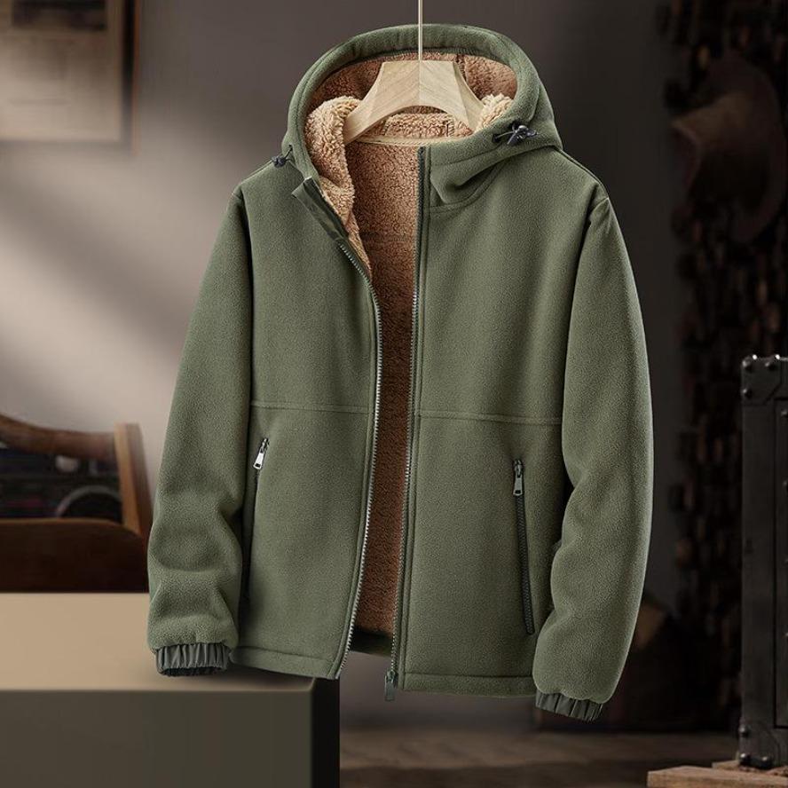Herren Schwere Fleece Kapuzenjacke - Dicke Warme Lässige Lammfell-Fleece Strickjacke für Herbst und Winter