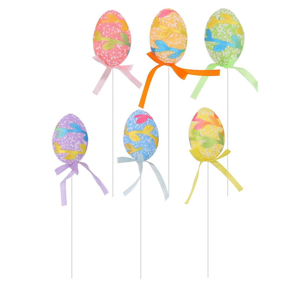 6pcs Foam Artificial Easter Eggs Stem DIY Crafts Simulation Egg Ornament  Happy Easter Decorations