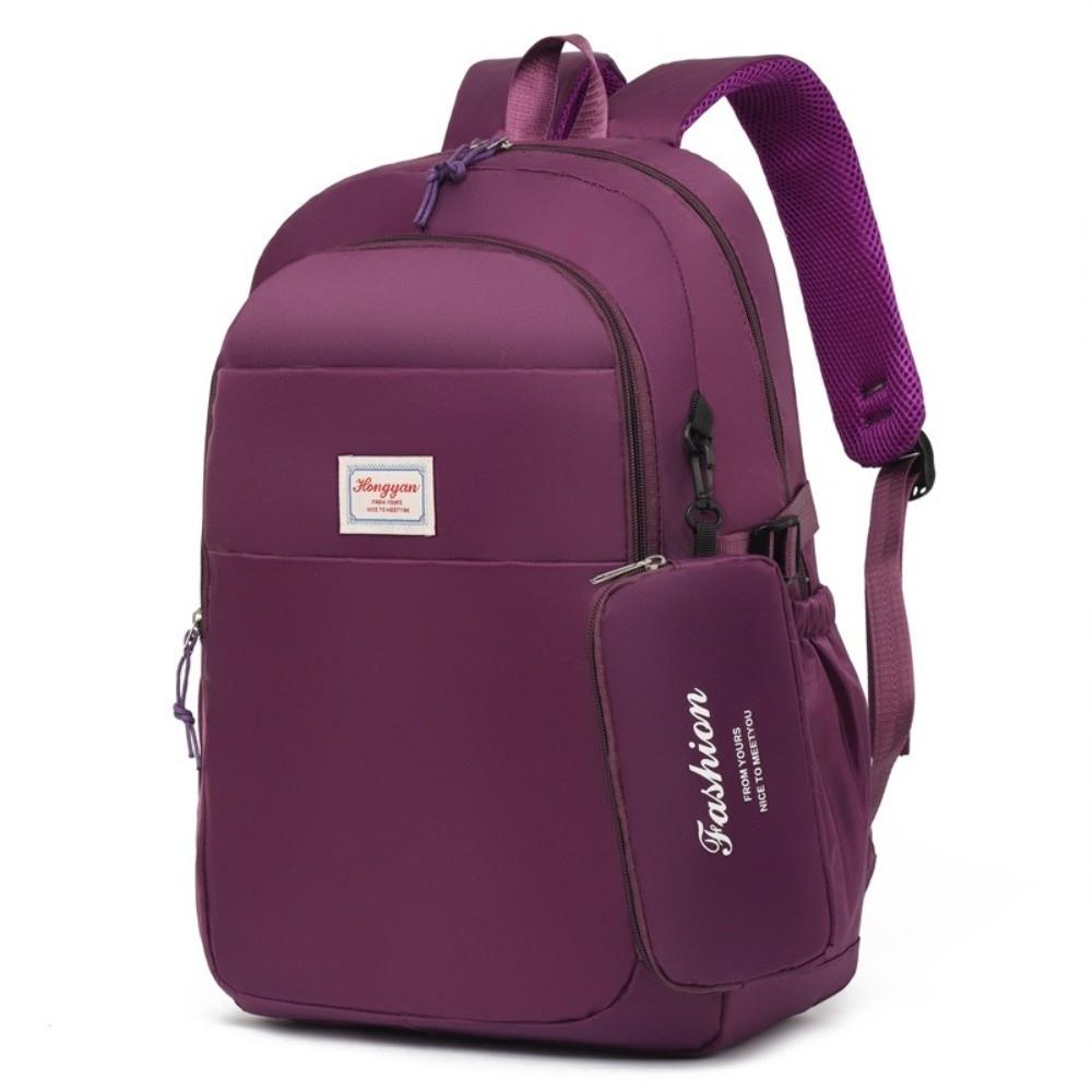 Fashion Solid Color Laptop Backpack Nylon Large Capacity Students School Bag with Mini Storage Pouch Lightweight Travel Daypack