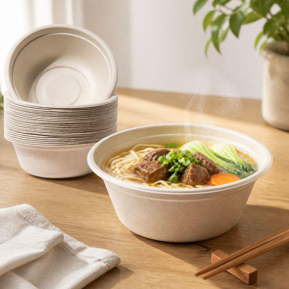 50Pcs Disposable Biodegradable Bowls Disposable Tableware  for Noodles Soup Rice and Takeaway Meals