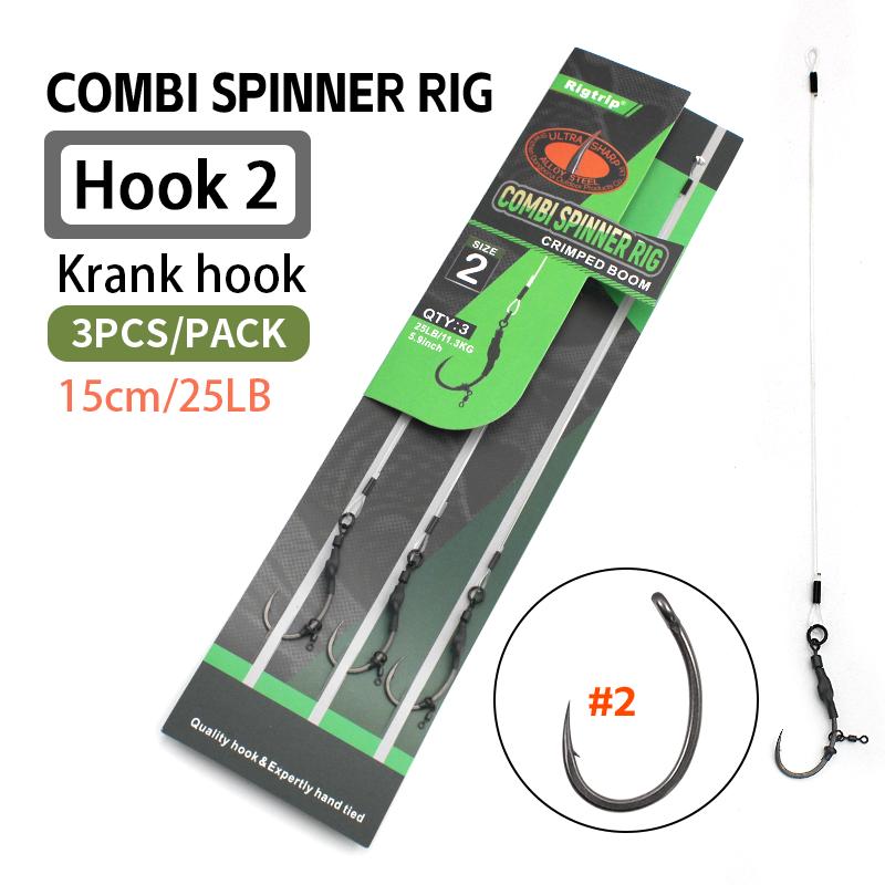 3pcs/pack Carp Fishing Accessories Ready Made Combi Spinner Rig Krank Hook Size 2 4 6 With Booms QC Swivel For Carp Fishing Terminal Tackle