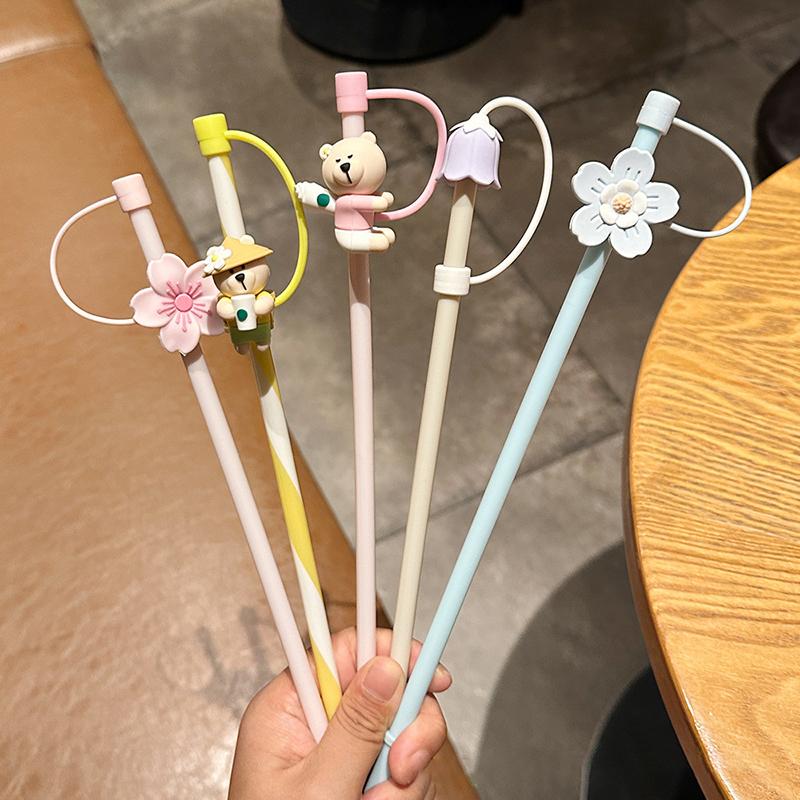 1Pc Silicone Straw Plug For Water Glass Bottle Flower Shape Drinking Dust Cap Straw Tips Cover Cup Accessories For 6-8Mm Straws