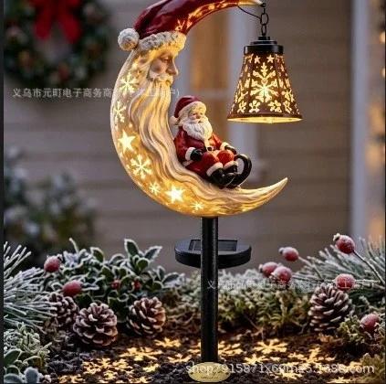Solar LED Santa Moon Garden, Stake Light Waterproof Outdoor, Christmas Yard Porch Pathway Decoration, Lamp Holiday Gift Ornament