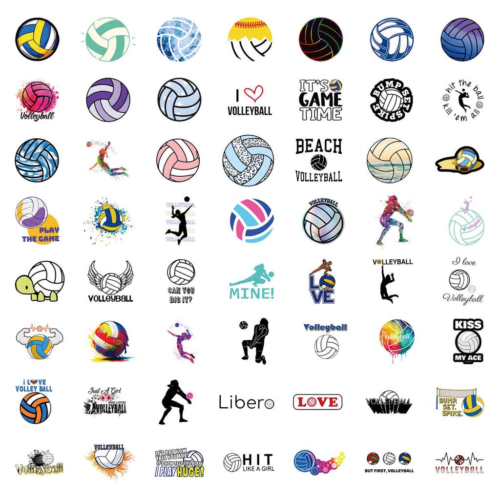 Cartoon Volleyball Stickers: 55 Waterproof Decals for Planners, Bottles, and Computers