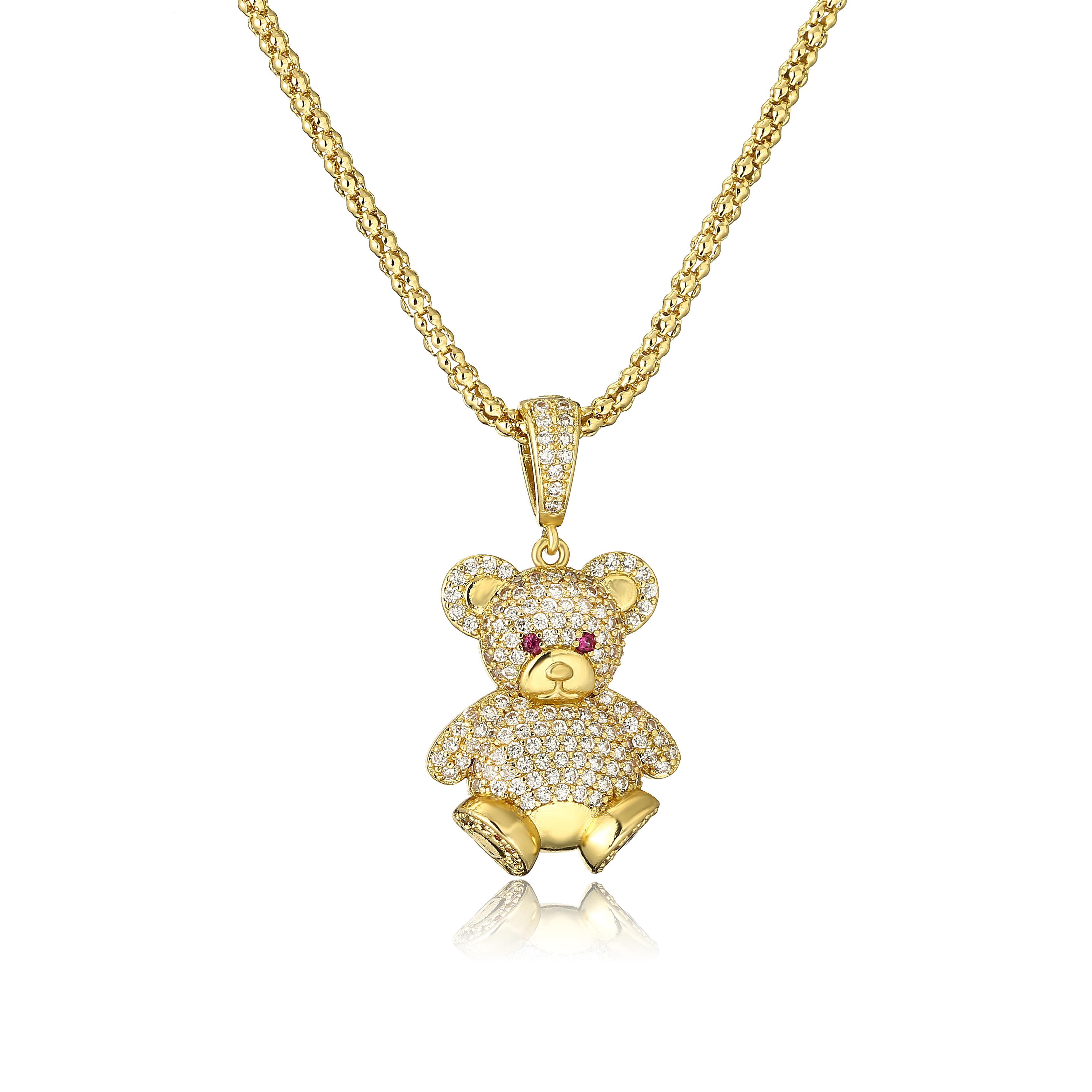 HECHENG,Cute bear necklace, Zircon for Women Teddy Bear Micro-studded Hip Hop Necklace Brass 18K Gold Plated 40cm золотой