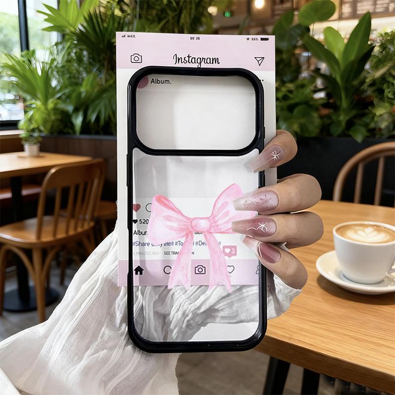 Creative Pink Y2K Bow Cherry Phone Case For iPhone 17 Pro Max 17 Air 17Pro 17 Hand Painted Shockproof Clear Hard Cover Fundas