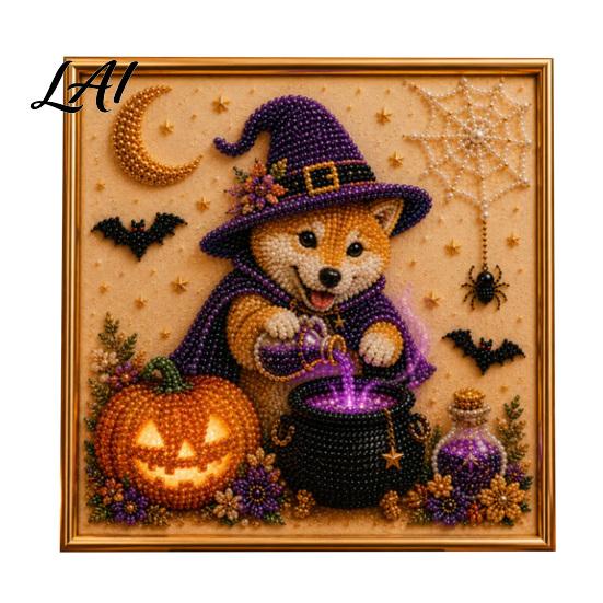 Puppy Themed Faux Pearl Painting Halloween Kit Art DIY Witch Seasonal Home Decor Projects Hat Bead Craft Kit for Adults And Teens Handmade