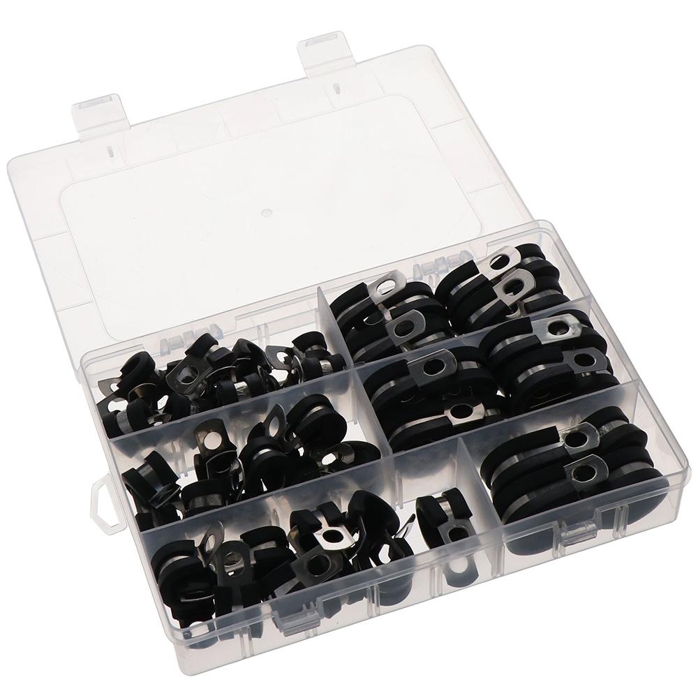 

52pcs 6 Sizes Pipe Clamps Stainless Steel Insulated Clips Cable Clamps Assortment Kit Industry