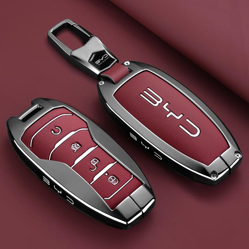 Zinc Alloy New Leather Car Key Case Cover Shell Fob for BYD Song Plus Atto 3 Han EV DM Qin Seal Dolphin Protective Auto Keychain