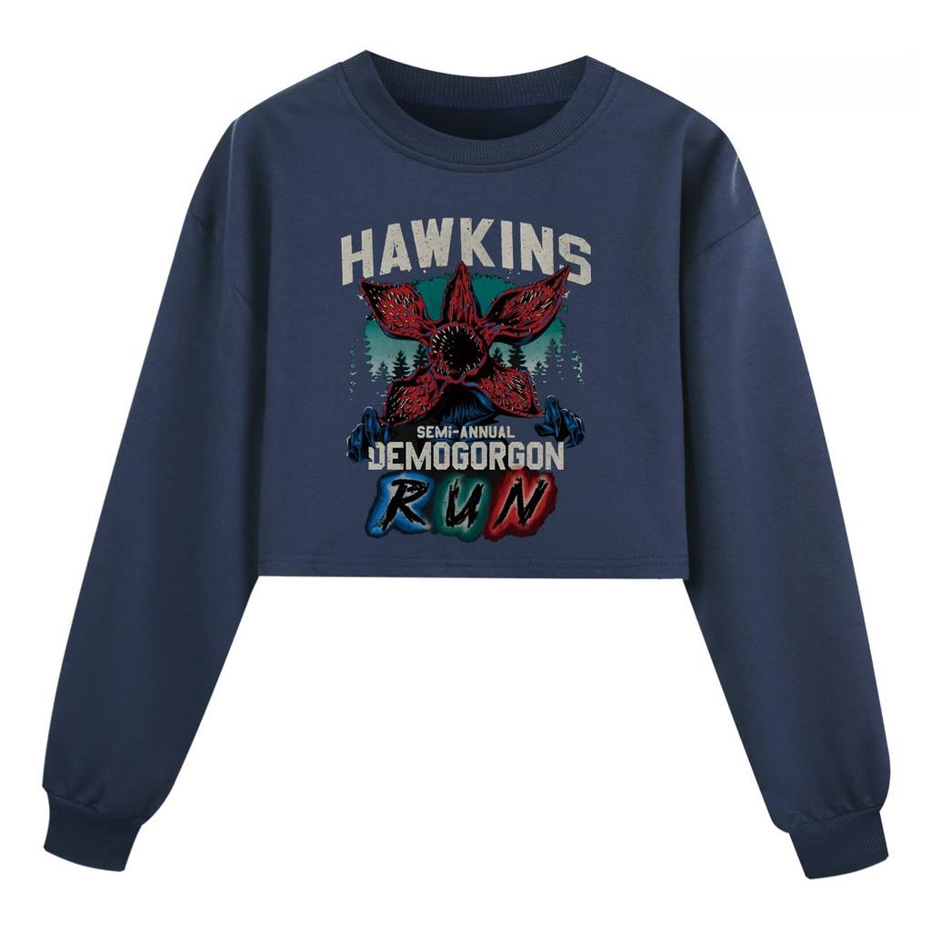 5383 Dziewczęca Krótka Bluza z Długim Rękawem z Nadrukiem Demogorgona