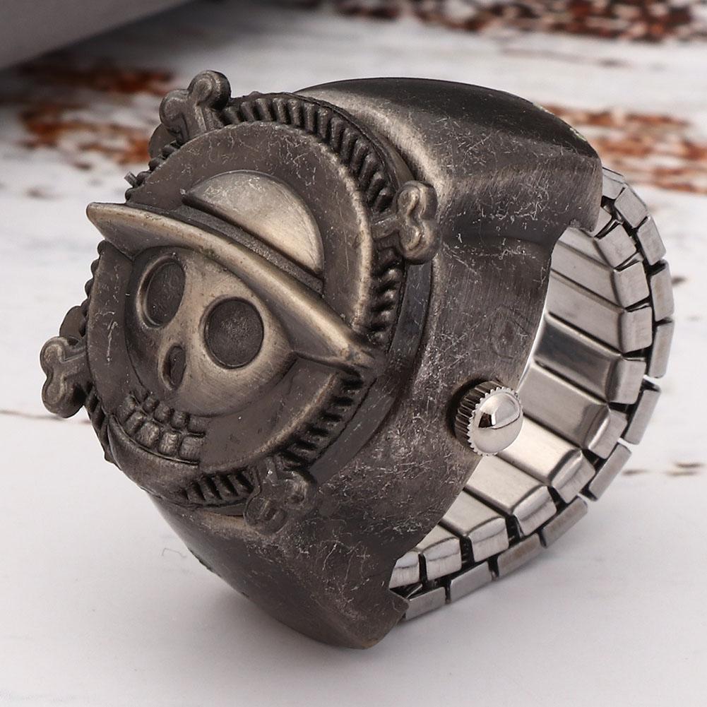 Finger Ring Watch Flip Up Cover Finger Quartz Ring Watch for Unisex Students(Black )