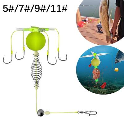 Ensemble Ligne Feeder Pêche avec 4 Hameçons et Flotteur Appâts Leurre Cage Panier Piège Hameçon de Pêche Anti Emmêlement Cage à Appâts Flotteur
