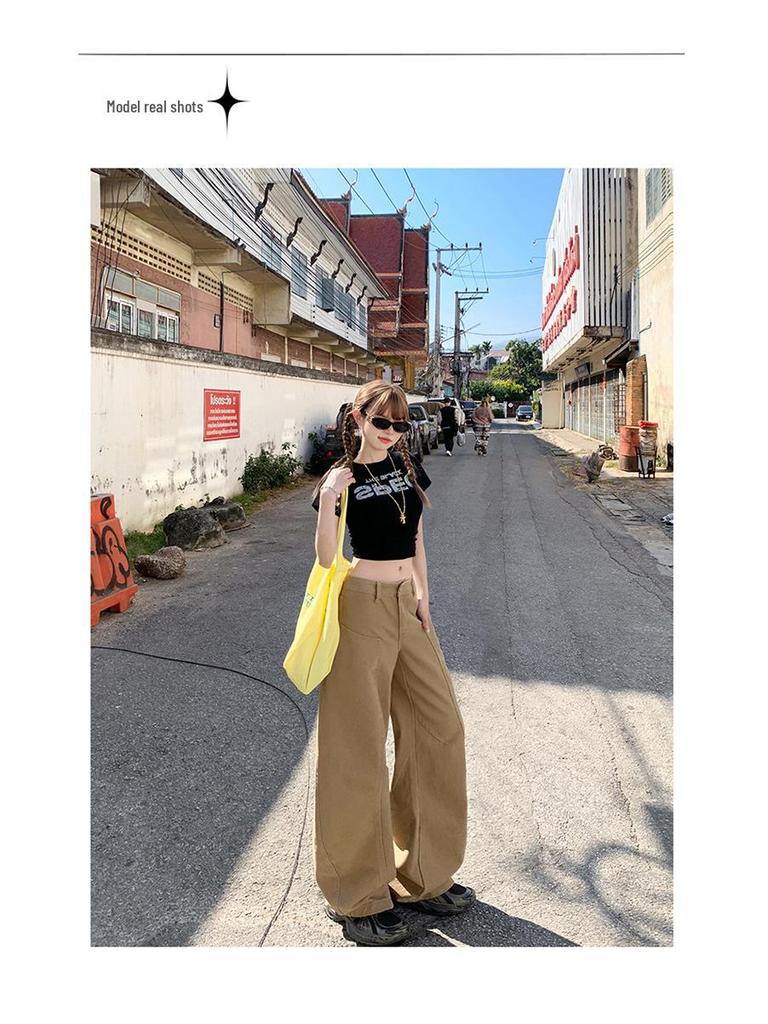 Damen American Khaki Weitbeinjeans mit hoher Taille - 2025 Frühling & Sommer Schlankmachende lockere Passform