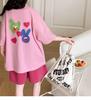 Summer 2026 Girls' Cartoon Print Two-Piece Set: Casual Loose T-Shirt and Shorts
