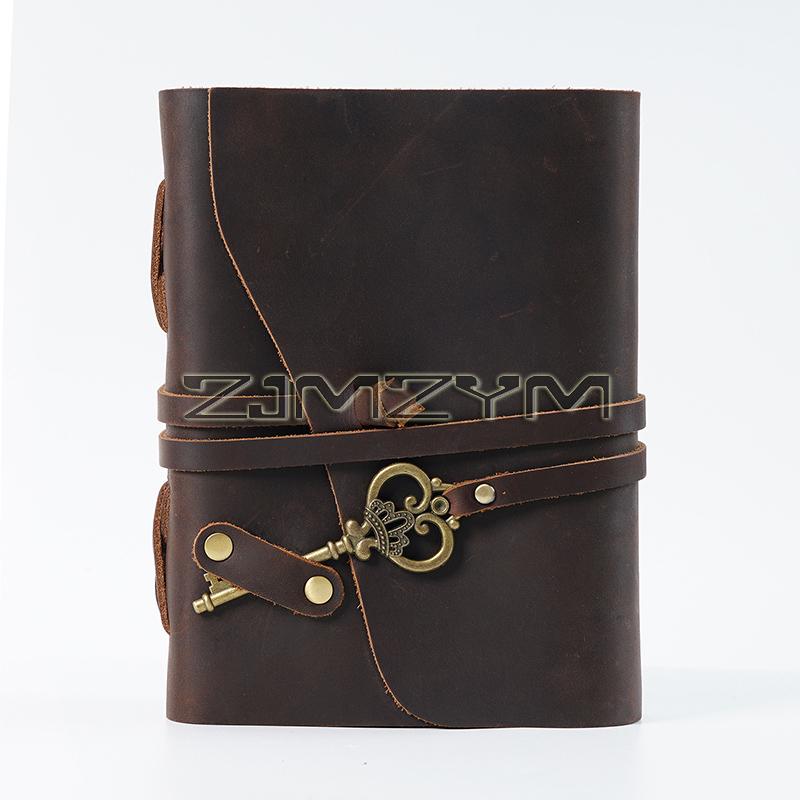 Retro Leather Joural Diary Handmade Notebook With Key Travel Book Blank Paper 300 Pages Gifts