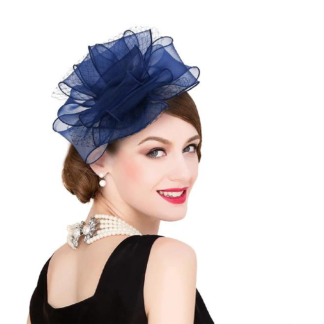 2026 Kentucky Derby Hat for Women Ladies, Organza Veil Feather Fascinator for Tea Party Church UV Protection Sun Hat