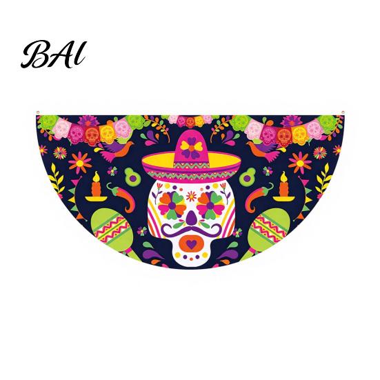 Sugar Skull Fan Flag Day of The Dead Bunting Banner, Marigold Print Fiesta Mexican Festival Home Ornament Hanging Flag, Colorful Outdoor Yard