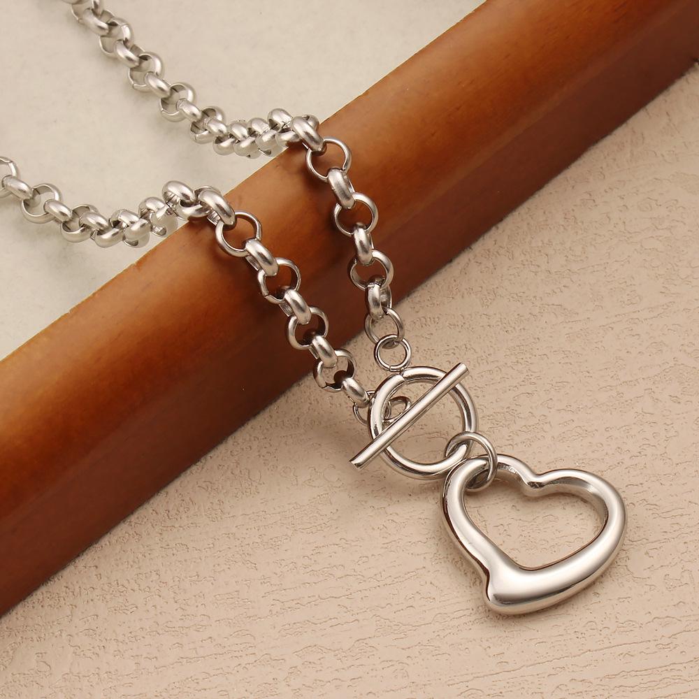 Unisex Stainless Steel Heart Pendant Necklace & Bracelet Set - Minimalist Hip Hop Trend