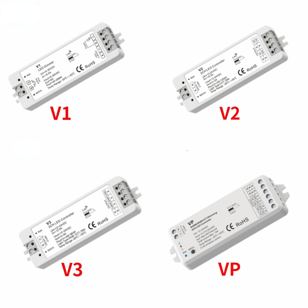 DC12-24V V1 V2 Single Color CCT LED Dimmer V3 VP V5-M RGBW RGB+CCT RGB Controller 12V CV RF 2.4G For 1/2/3/4CH Led Strip Light 3