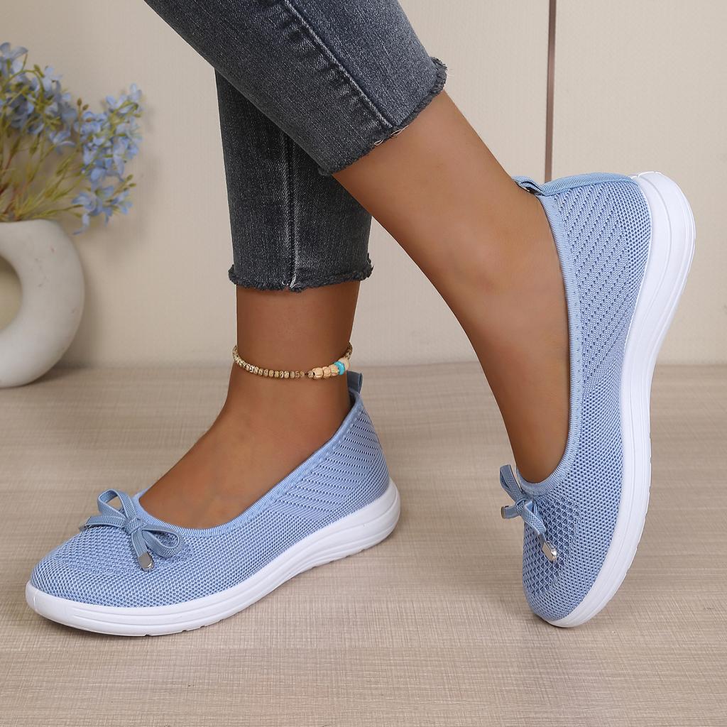 Women'S Breathable Mesh Slip On Single Flats Bow Ornament Lightweight All Seasons Daily Commute Outdoor Comfort Mom Walk Shoes
