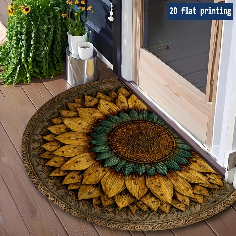 1 Stück Mandala Sonnenblume Halbkreis Willkommen Fußmatte Rutschfest für Außenbereich Terrasse Veranda Küche Badezimmer Eingangsbereich Bodenmatte