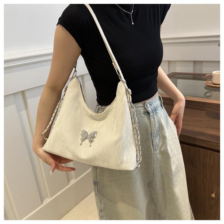 Women's Faux Leather Bucket Bag, Double Strap Butterfly Texture Shoulder Crossbody Purse, Soft Handbag with Phone Pocket
