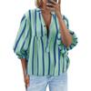 New Summer and Autumn Striped Shirt with Puffed Sleeves and Loose Top for Women