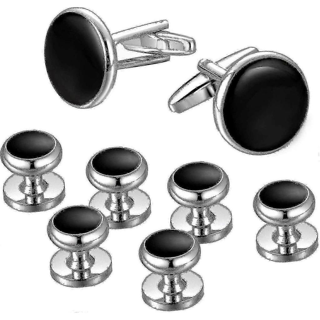 Mens Cufflinks And Studs Set -tuxedo Shirts Classic Black&silver Match Botao,zx