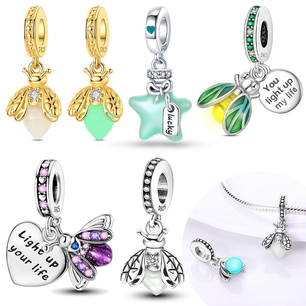 Authentic Charm Bead Charms copper Certified Luminous Fireflies Candy Stars Hearts Bead Charms Compatible With Bracelets Jewellery Diy Women