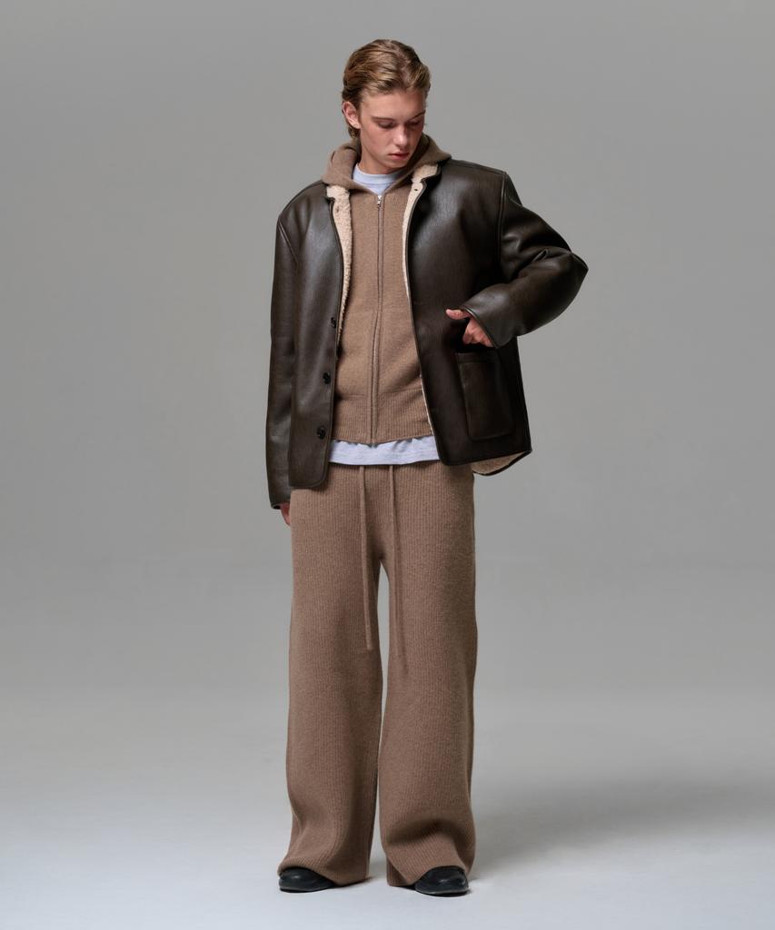 Era Men Cashmere Blend Zip Knit Hoodie - Neutral Brown