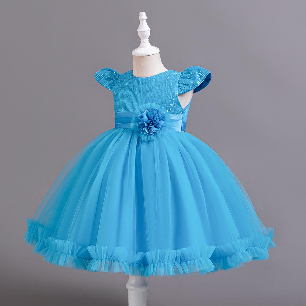 Mädchenkleid Kurzarm Pailletten Blume Puffig Prinzessin Kuchenkleid Gehen Bankett Geburtstagsparty Ballkleider 930 Lieblingskleid des kleinen Mädchens Kleider