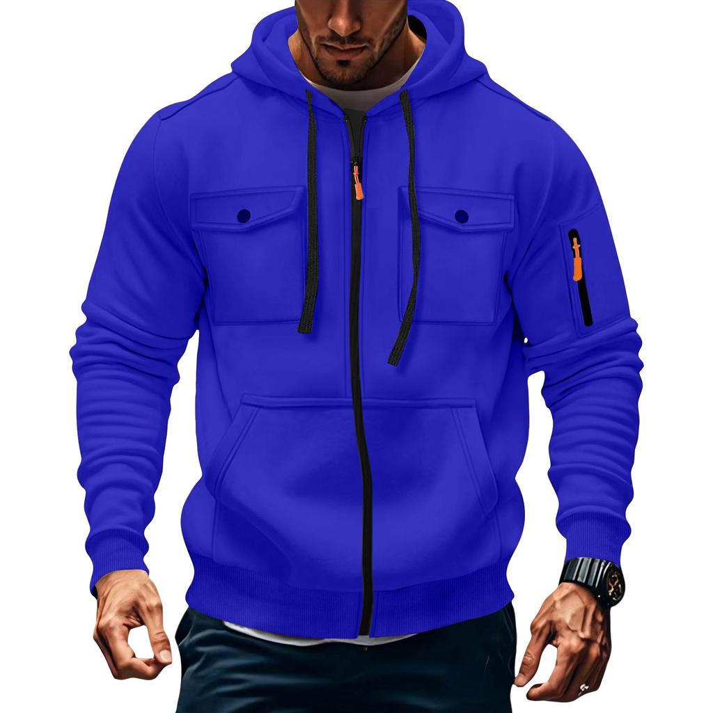 Pánská mikina s kapucí na zip, kardigan s více kapsami, pánská sportovní mikina ležérního střihu ve velké velikosti