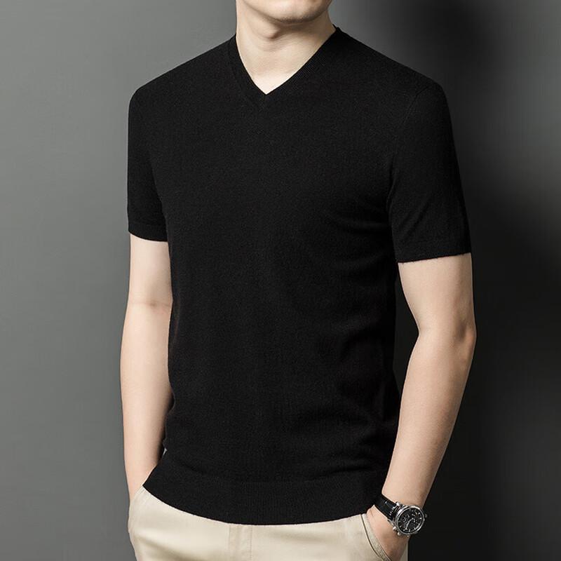 Men's V-Neck Short-Sleeve Wool Blend Sweater