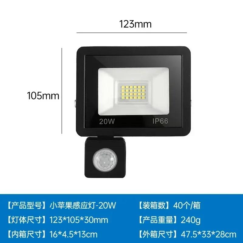 LED Induction Small Apple Floodlight 50W100W White Warm Light Outdoor Waterproof Human Body Infrared Induction PIR Floodlight