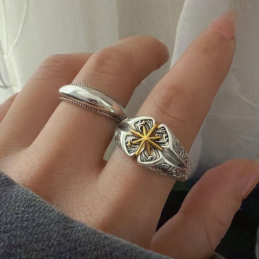 925 Sterling Silver Rings for Women Couple Minimalist Handmade Simple Retro Yellow Star Ring Fine Jewelry Gift Prevent Allergy