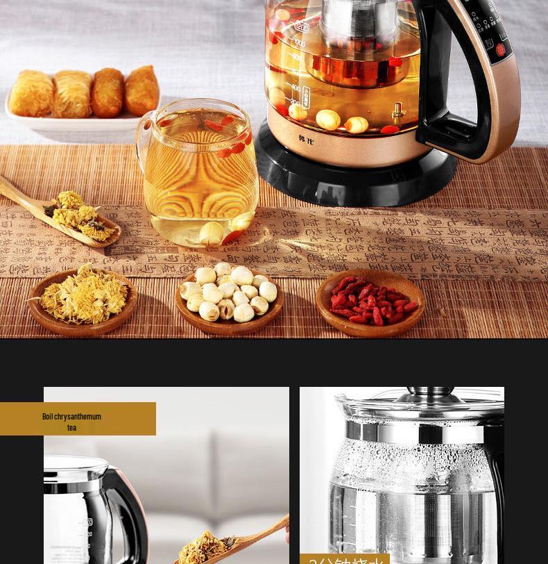 Korean Style Automatic Glass Kettle: Black & Flower Tea Maker, Multi-functional, Household.