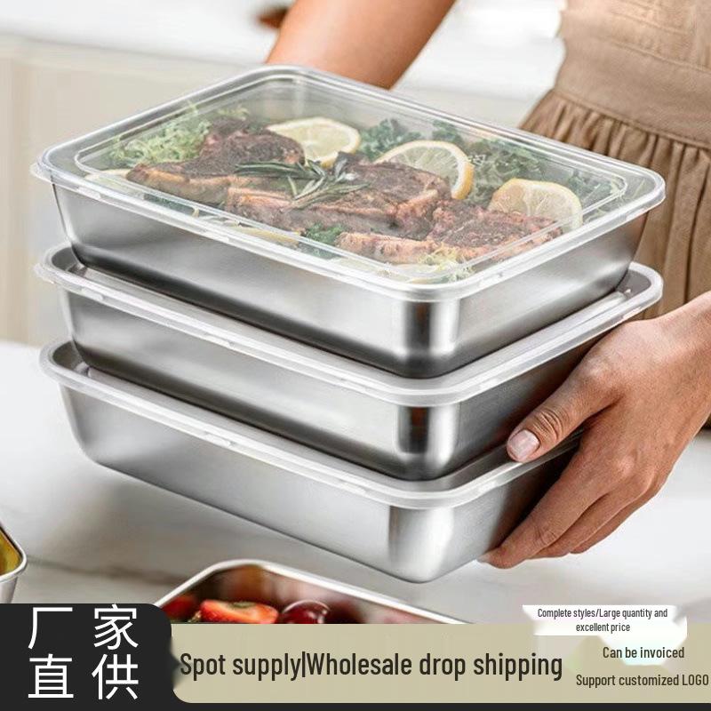 Stainless Steel Square Tray with Lid and Magnetic Fresh-Keeping Box for Household Use