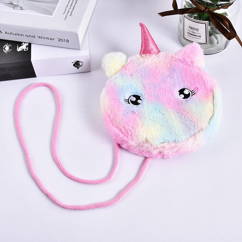 Trendy Big Eyed Unicorn Plush Crossbody Bag Stylish Round Shoulder Pouch