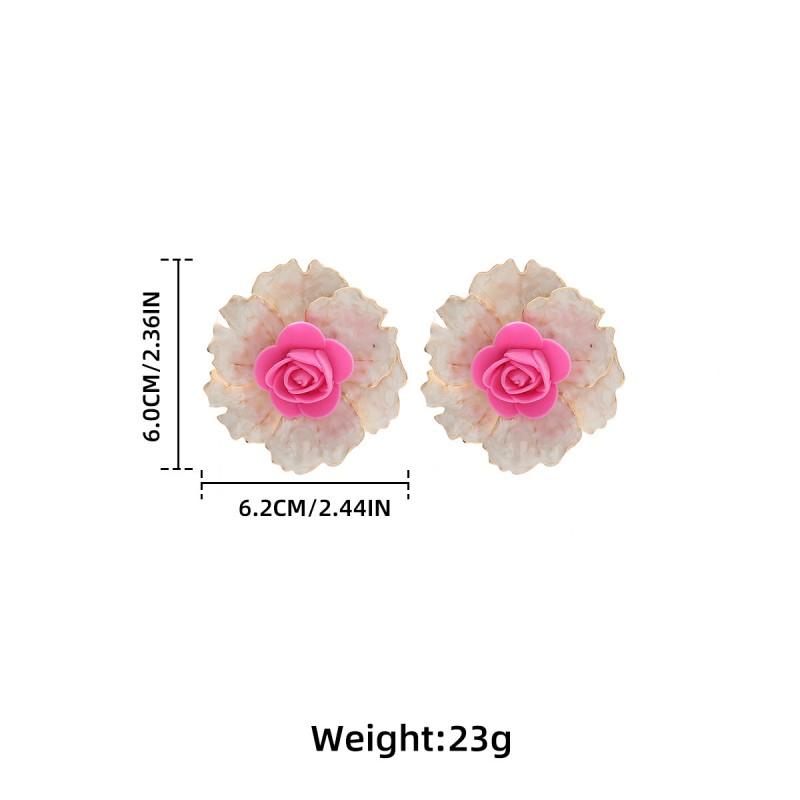 Oversized 3D Floral Earrings Women Zinc Alloy Studs In Pastel Bold Colors Lightweight Chic Statement Jewelry