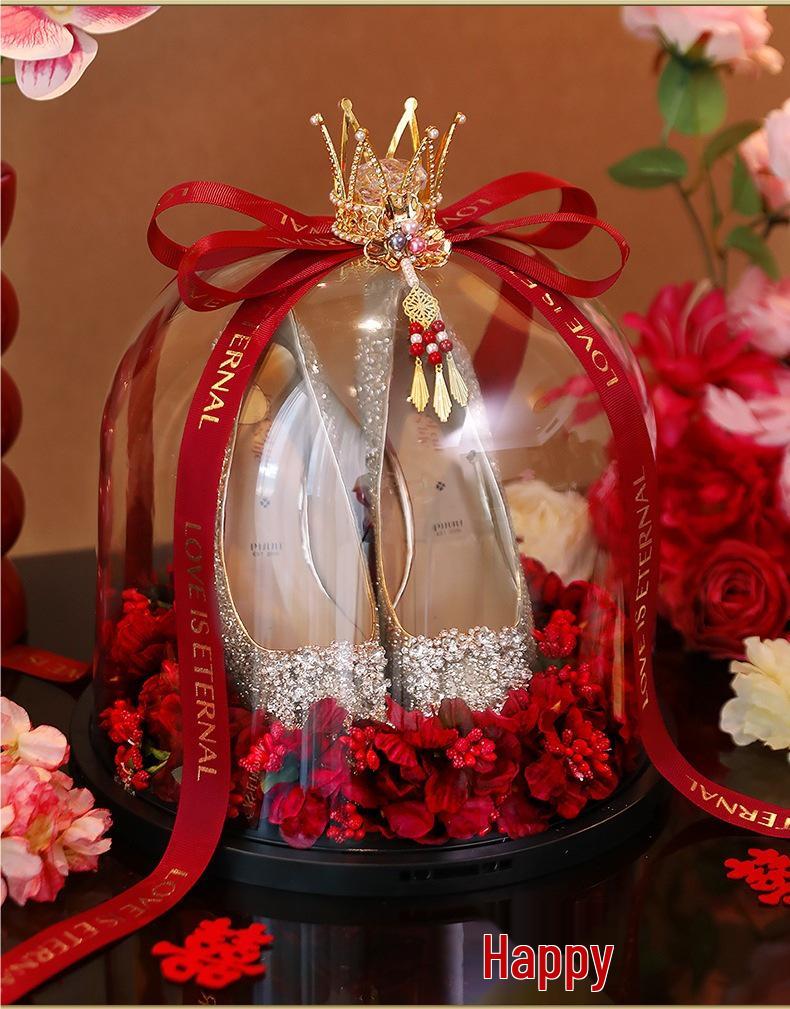 Kristall-Schuhbox-Set zur Hochzeit mit Schloss & Foto-Requisiten – Perfekt für Brautspiele & Geschenke