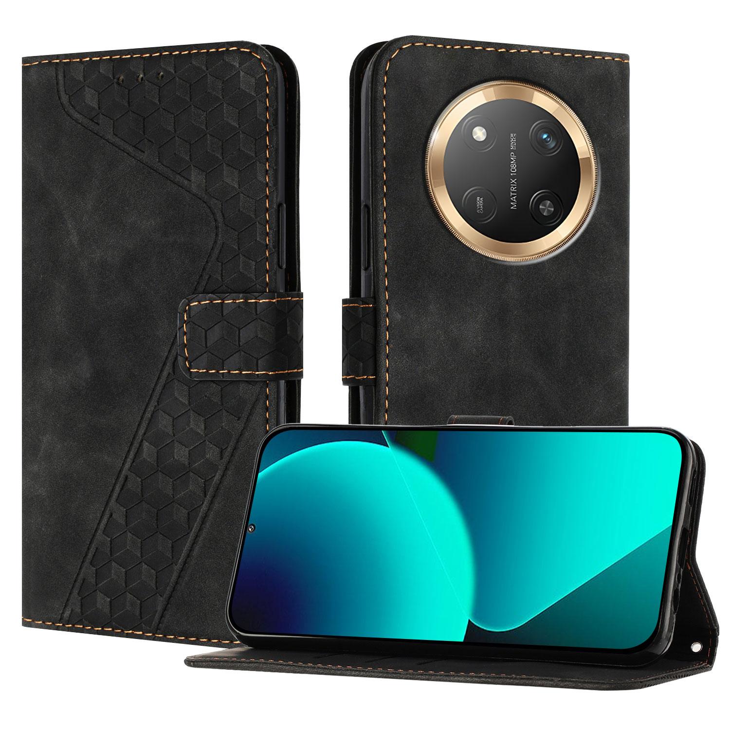 

Для Honor X9c 5G Шкіряний чохол з 7-подібним візерунком, гаманець-підставка, протиударний чохол для телефону Black