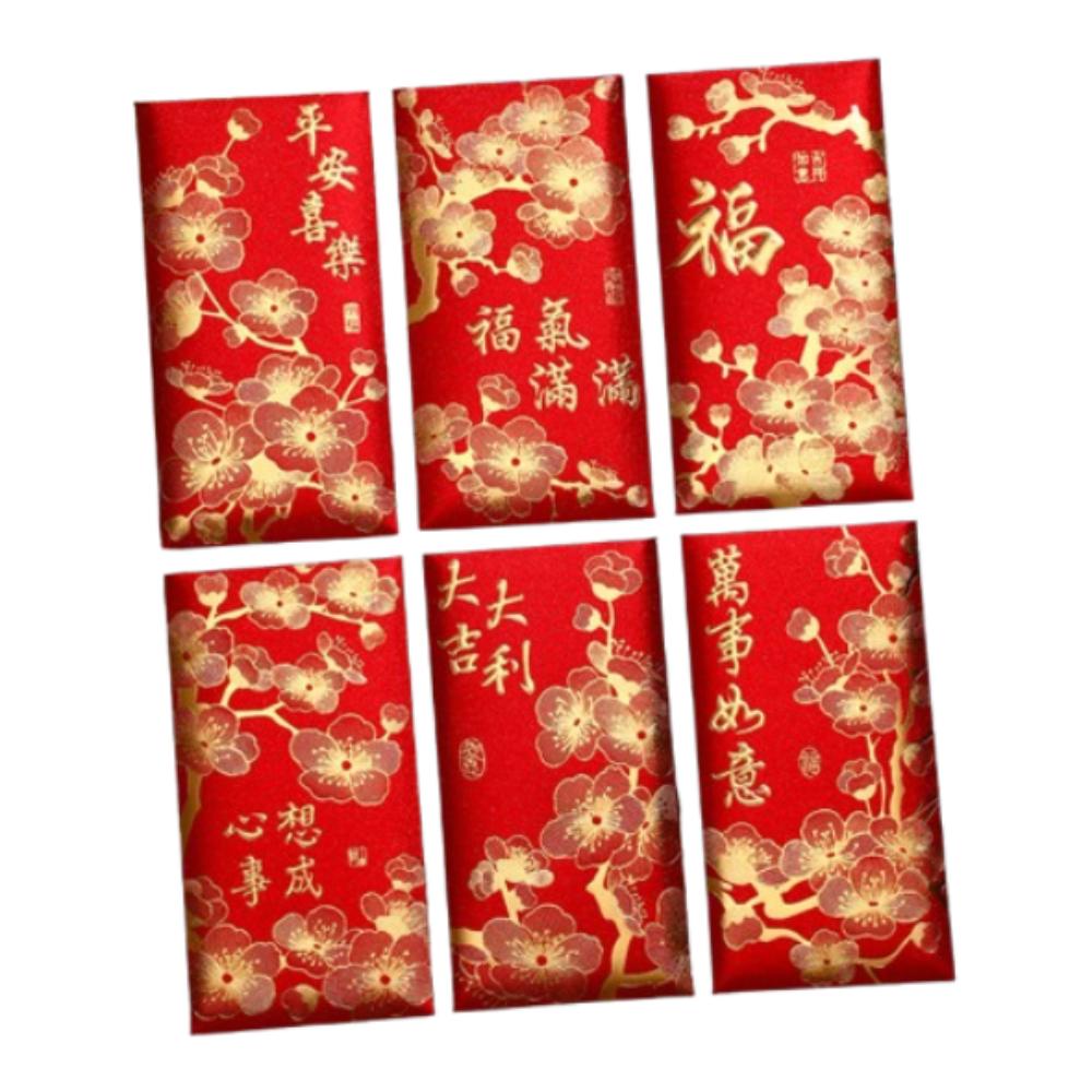 6pcs Blessing Chinese New Year Red Envelopes Traditional Money Packet Wedding Birthday