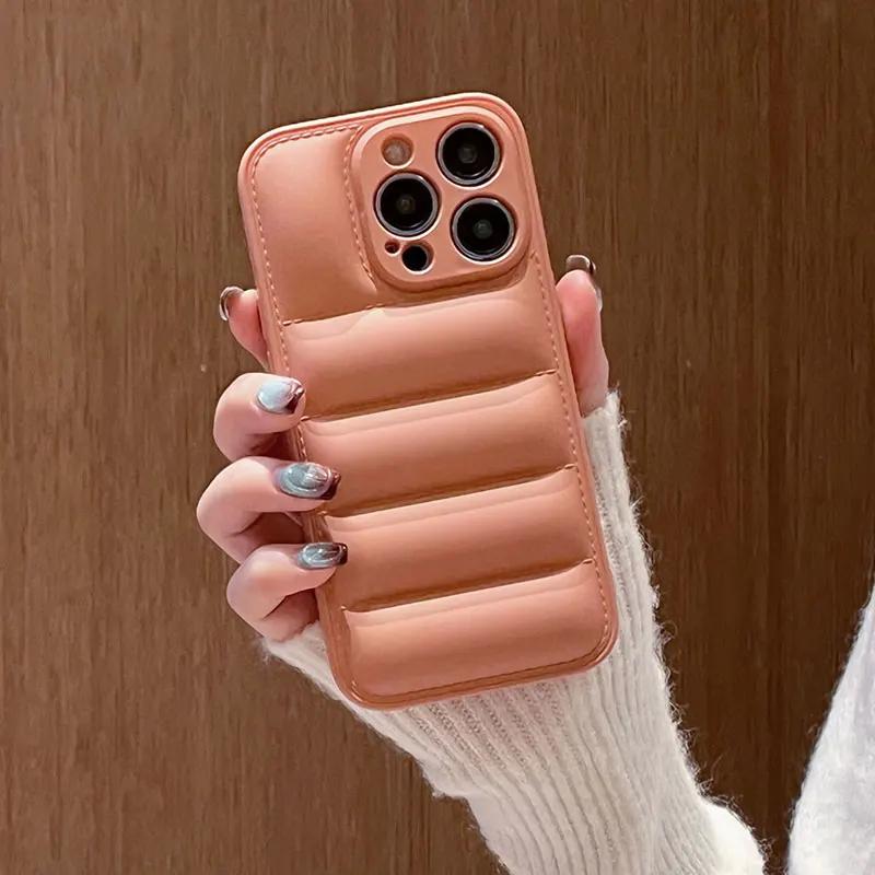 Luxury Down Jacket Fine Hole Silicone Case for iPhone 15 14 13 12 11 XR XS Pro Max Plus Soft Protection Phone Cover for Winter