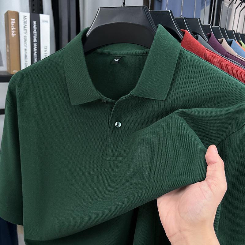 Men's Solid Color 100% Cotton Polo - Short-Sleeve, Summer Casual Lapel Top for Middle Age
