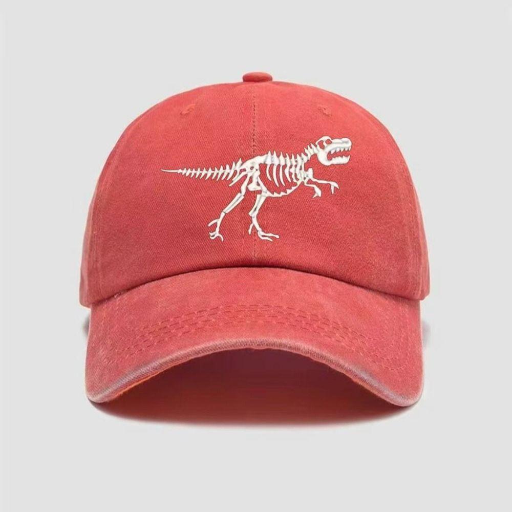 Curved Brim Dinosaur Skeleton Printed Hat Adjustable Dad Hat Baseball Cap  for Men Women