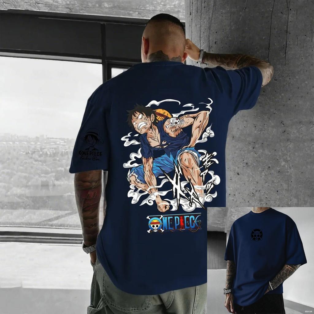 Monkey D Luffy One Piece TShirt Men Summer Battle Pose Character Graphic Short Sleeve Streetwear Loose Fit Anime Fan Tee