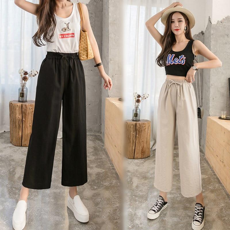 Kalhoty se širokými nohavicemi pro ženy na léto Volný střih s vysokým pasem Kalhoty s rovnými nohavicemi Zeštíhlující a přiléhavý střih Ležérní splývavé zkrácené kalhoty